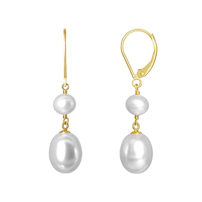 9ct Gold, Cultured Fresh Water Pearl Drop Hook Earrings in White