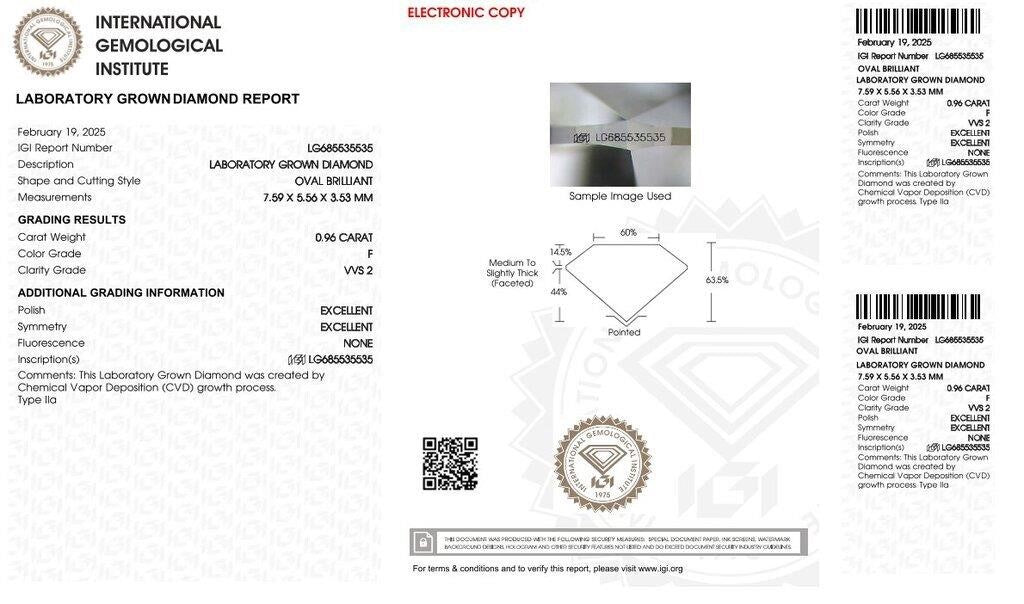 IGI Certified .96 ct Lab Created Oval Diamond