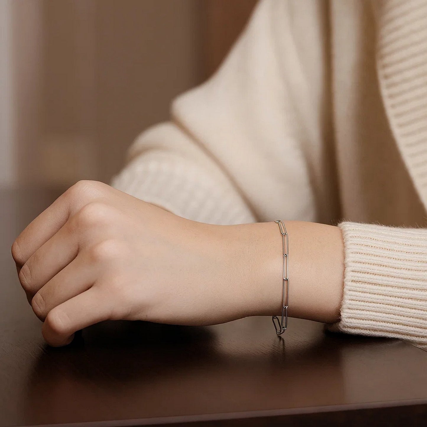 14k White Gold Wire Paperclip Bracelet (2.70 mm)