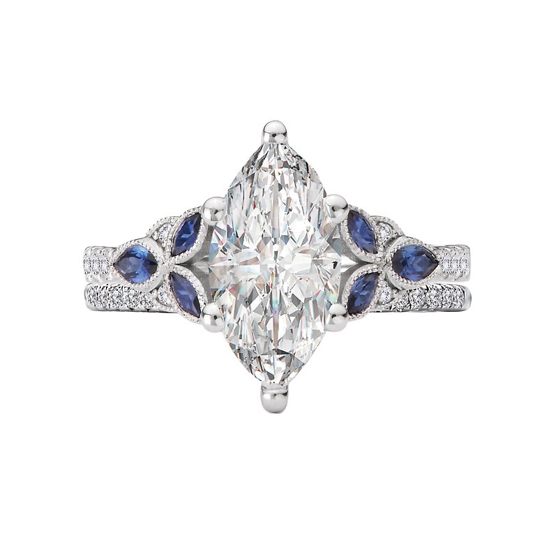 14k White gold diamond and sapphire engagement ring mounting