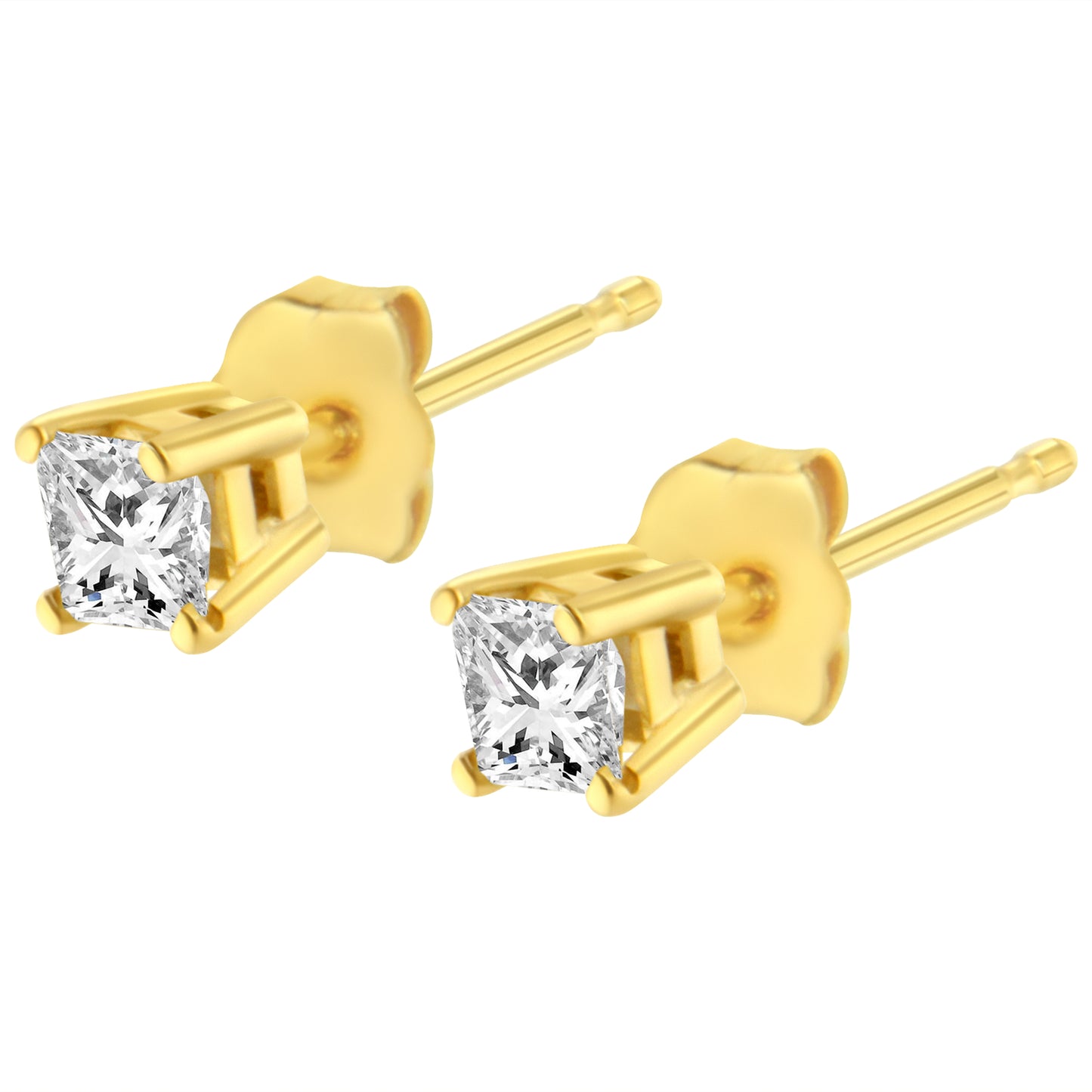 1/5 cttw Princess-Cut Square Near Colorless Diamond Classic 4-Prong Solitaire Stud Earrings in 14K Yellow Gold