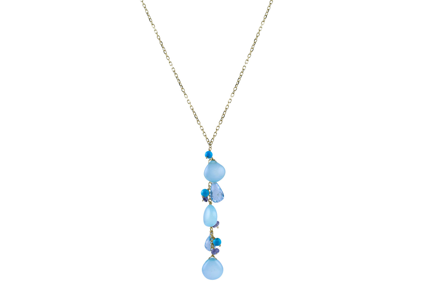 14k Blue Chalcedony Turquoise Iolite Necklace 17"