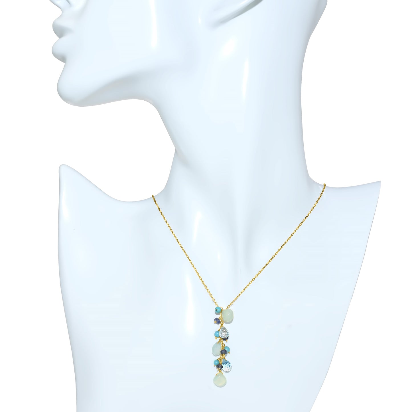 14k Blue Chalcedony Turquoise Iolite Necklace 17"