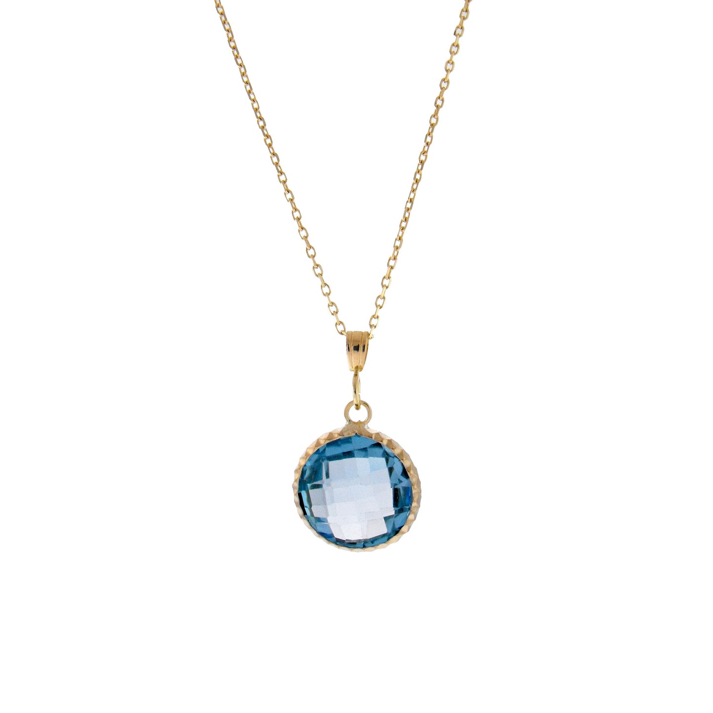 14k Faceted Blue Topaz Fancy Bezel Necklace