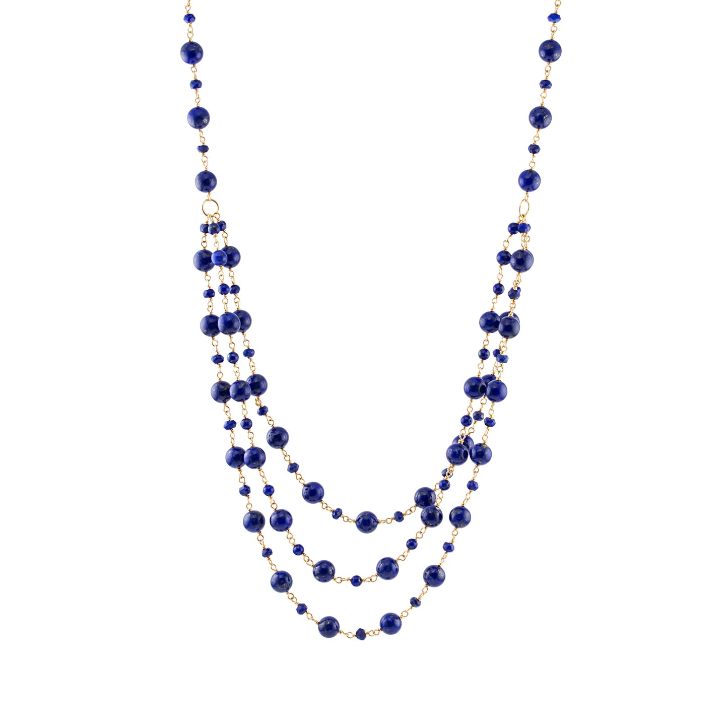 14k Lapis 3 Layered Necklace 17"