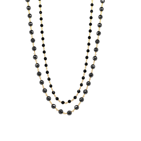 14k 2 Layer Black Onyx, Hematite Necklace 18/20"