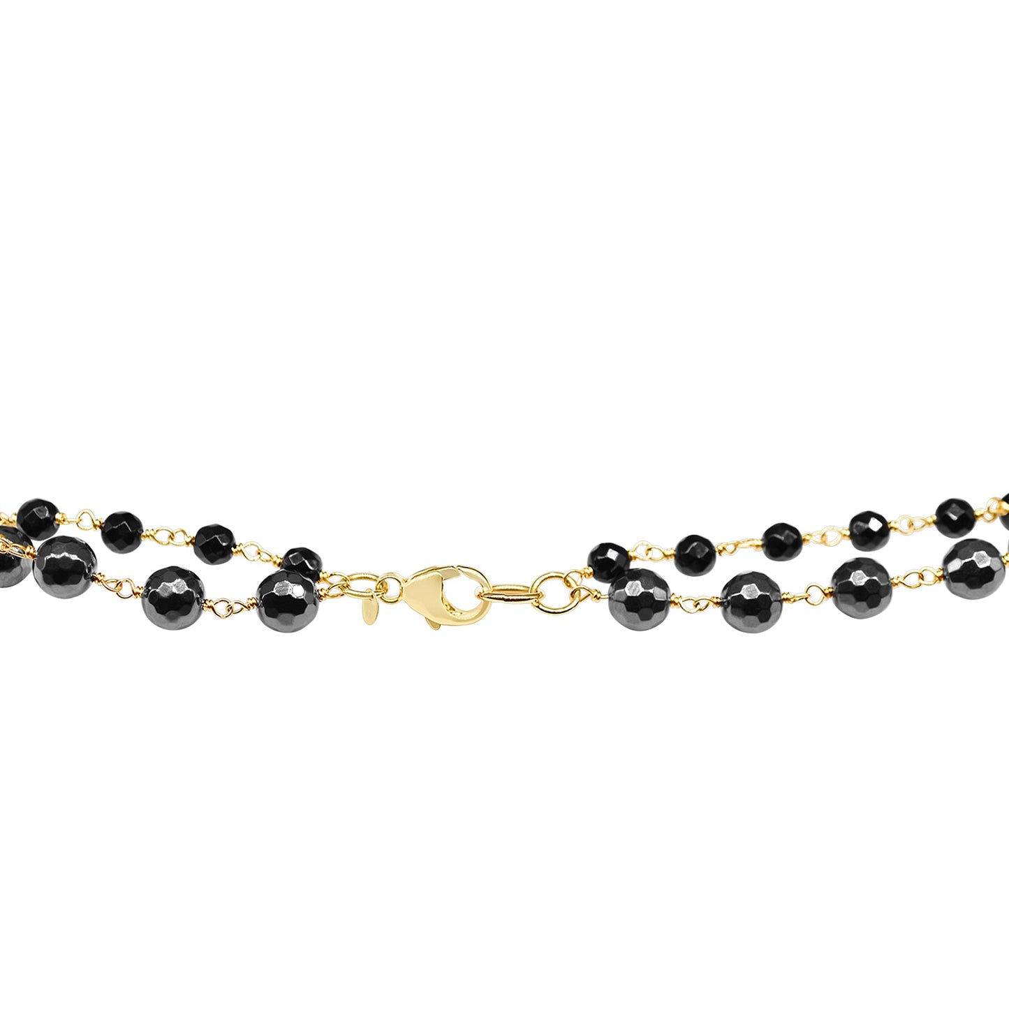 14k 2 Layer Black Onyx, Hematite Necklace 18/20"