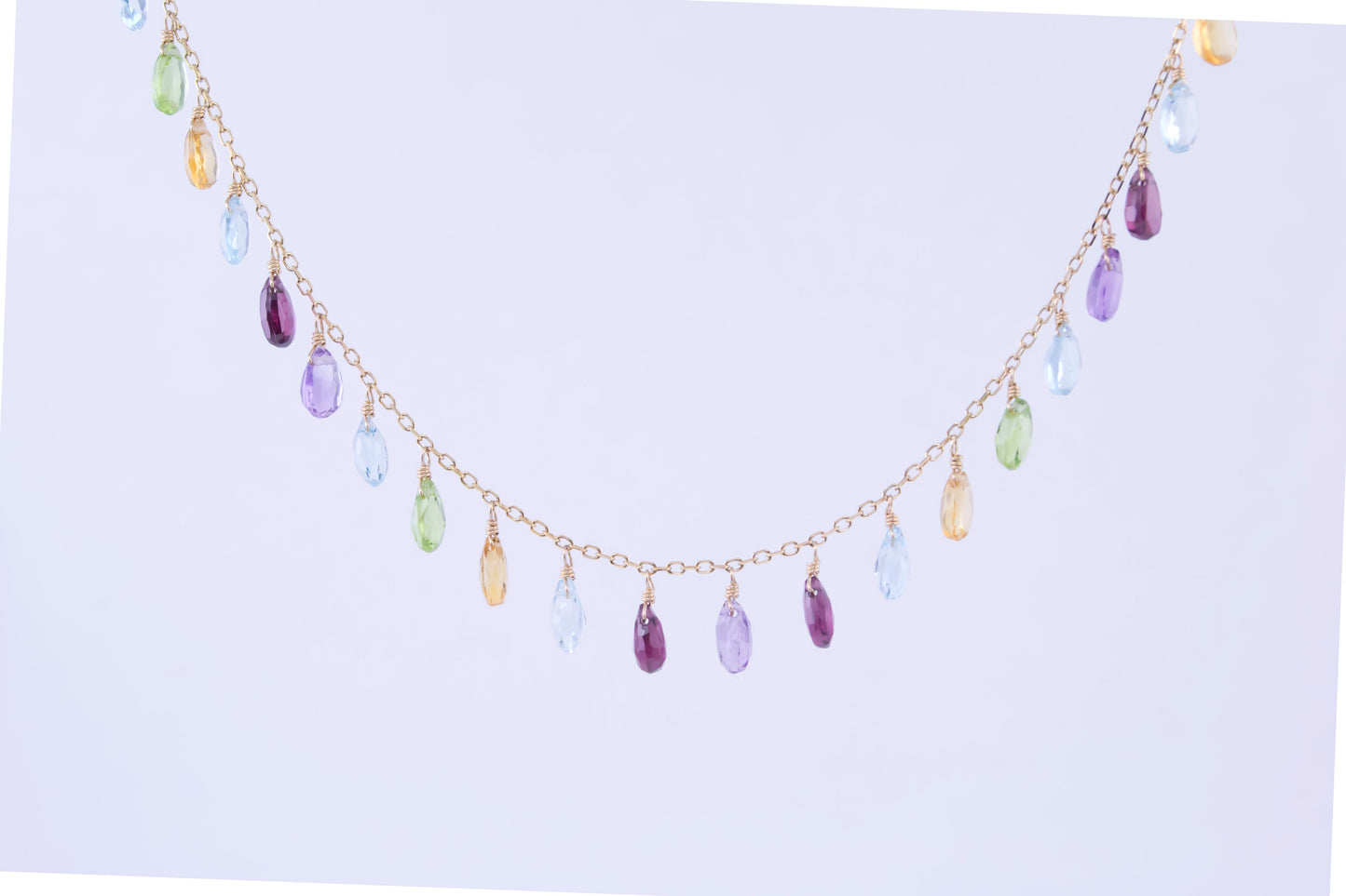 14k Multi-Gemstone Rainbow Necklace 17"