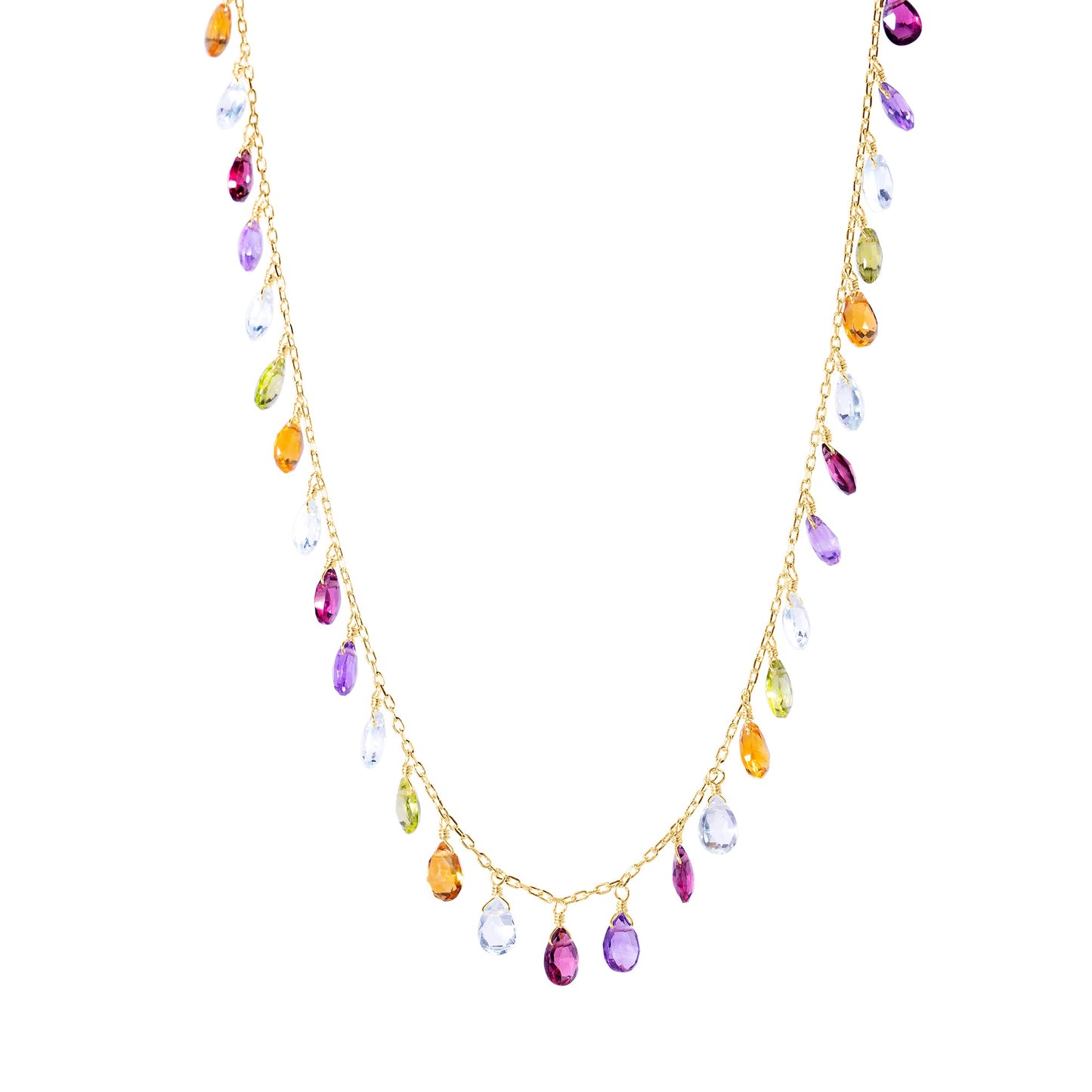 14k Multi-Gemstone Rainbow Necklace 17"