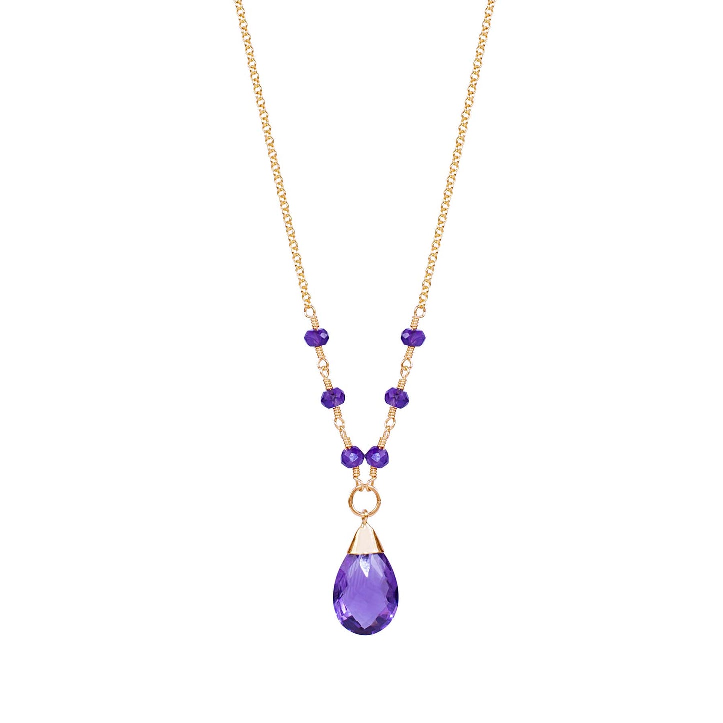 14k Amethyst Pear Shape Necklace 18"