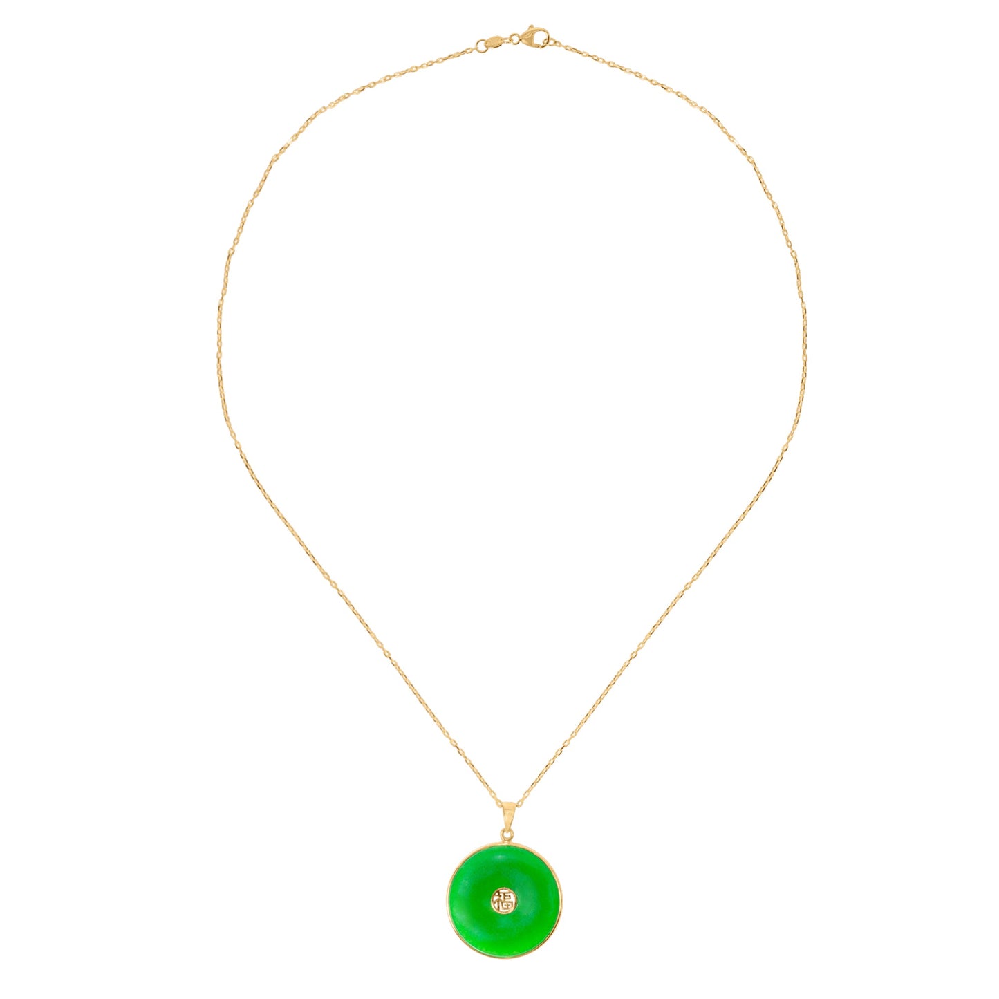 14k Good Luck Jade Round Pendant Necklace 17"