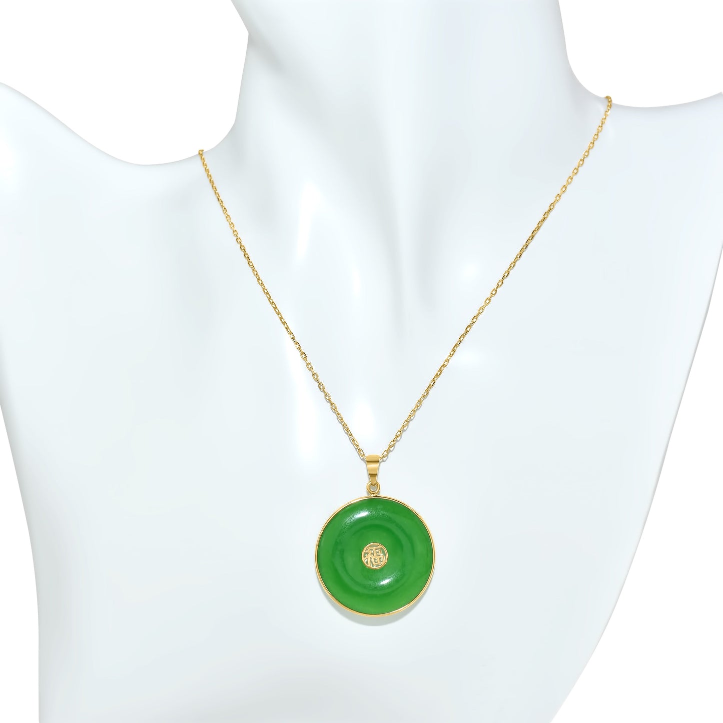 14k Good Luck Jade Round Pendant Necklace 17"