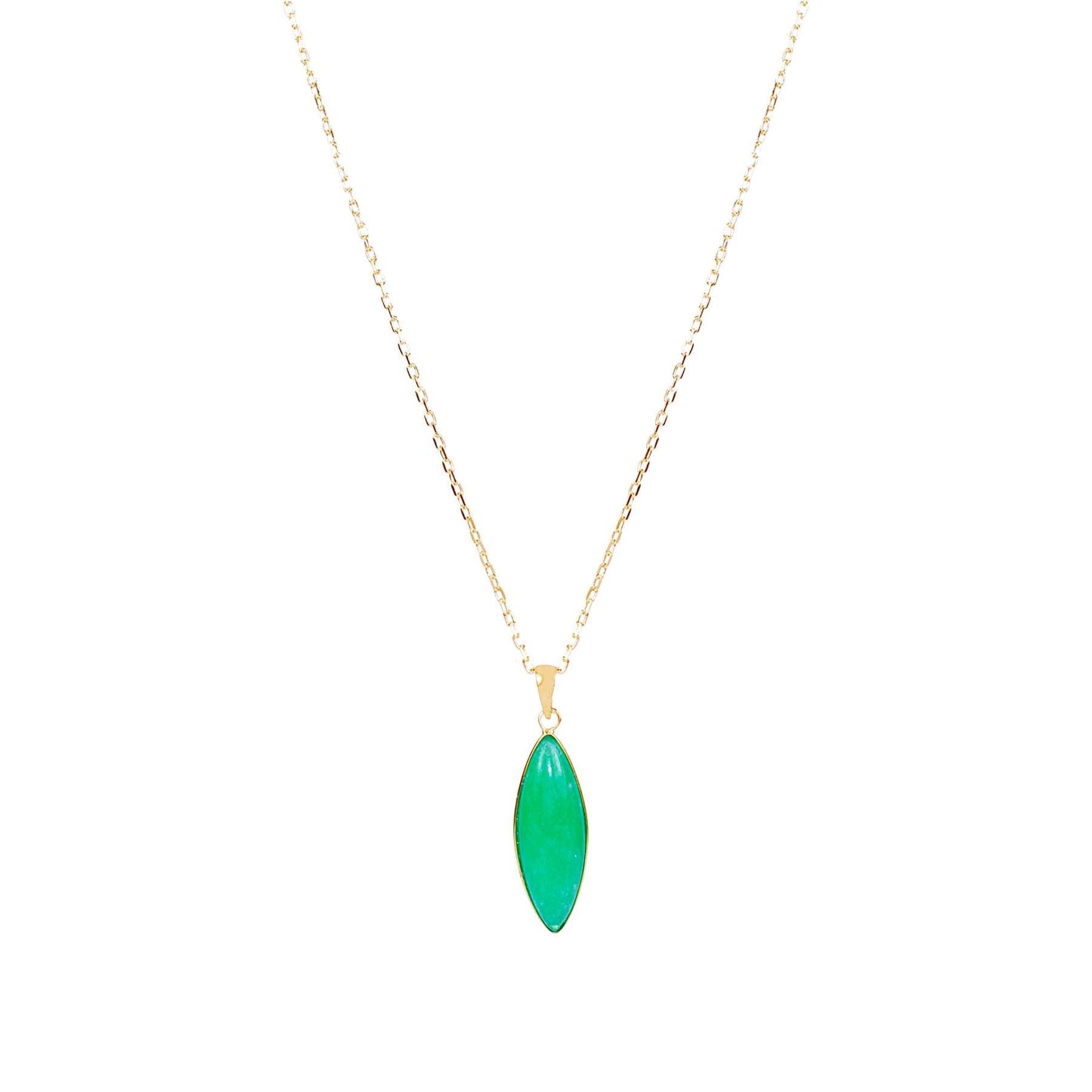 14k Jade Marquise Bezel Pendant Necklace 18"