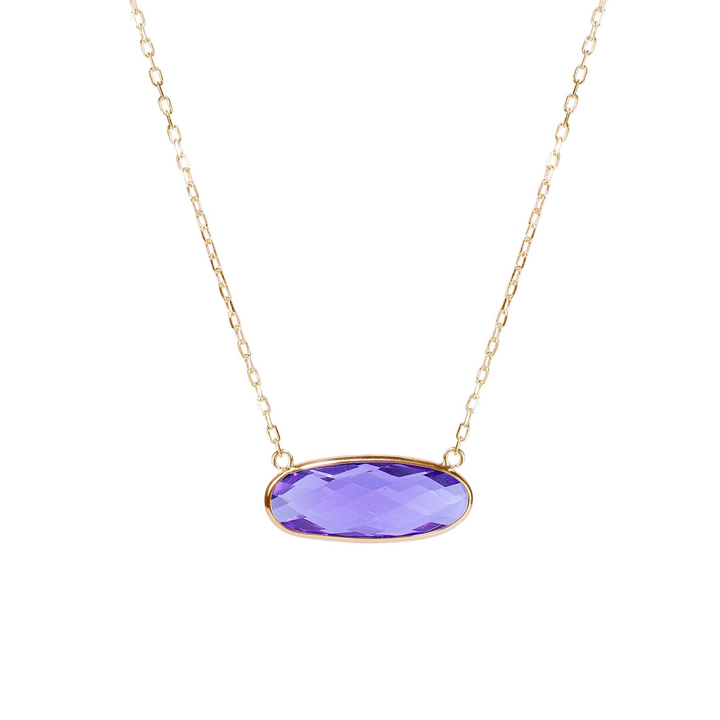 14k Amethyst Oval Bezel Necklace 17"