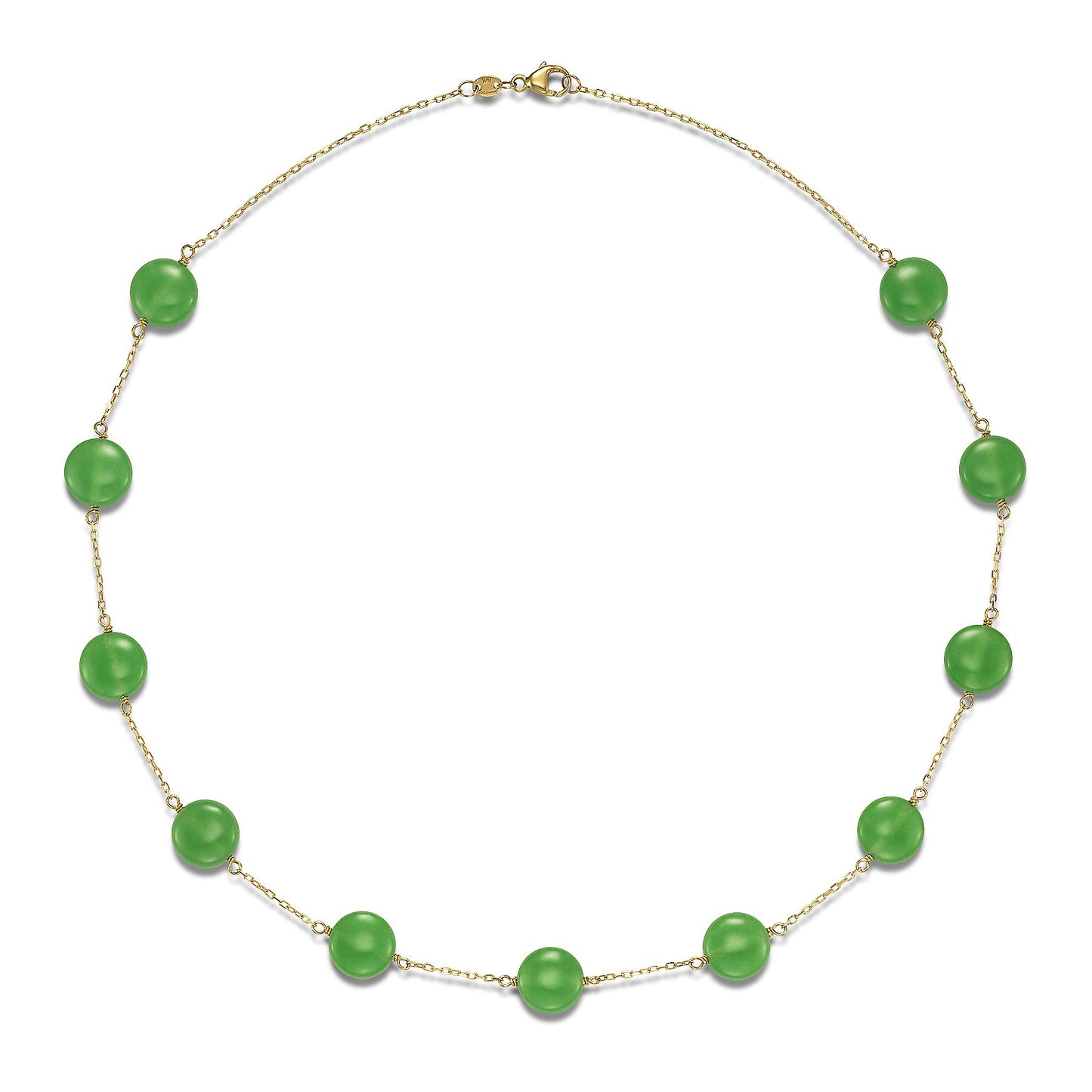 14k Green Jade Coin 11 Station Necklace 17"