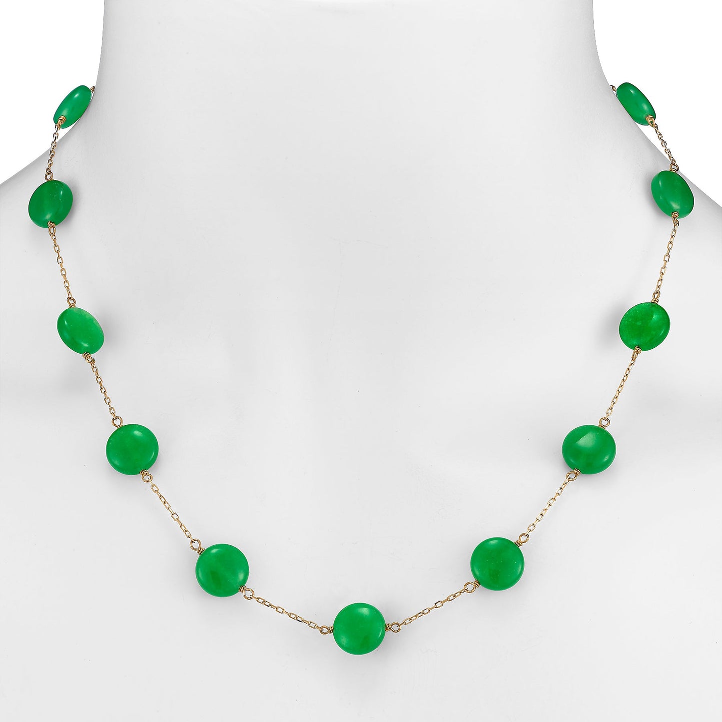 14k Green Jade Coin 11 Station Necklace 17"