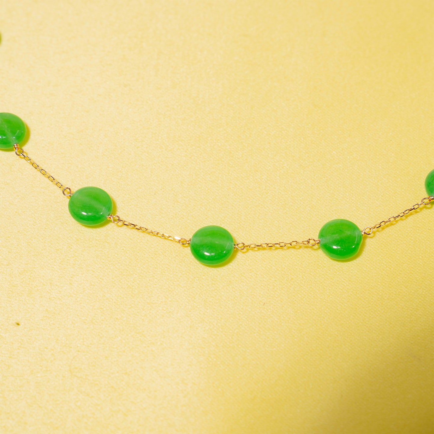 14k Green Jade Coin 11 Station Necklace 17"