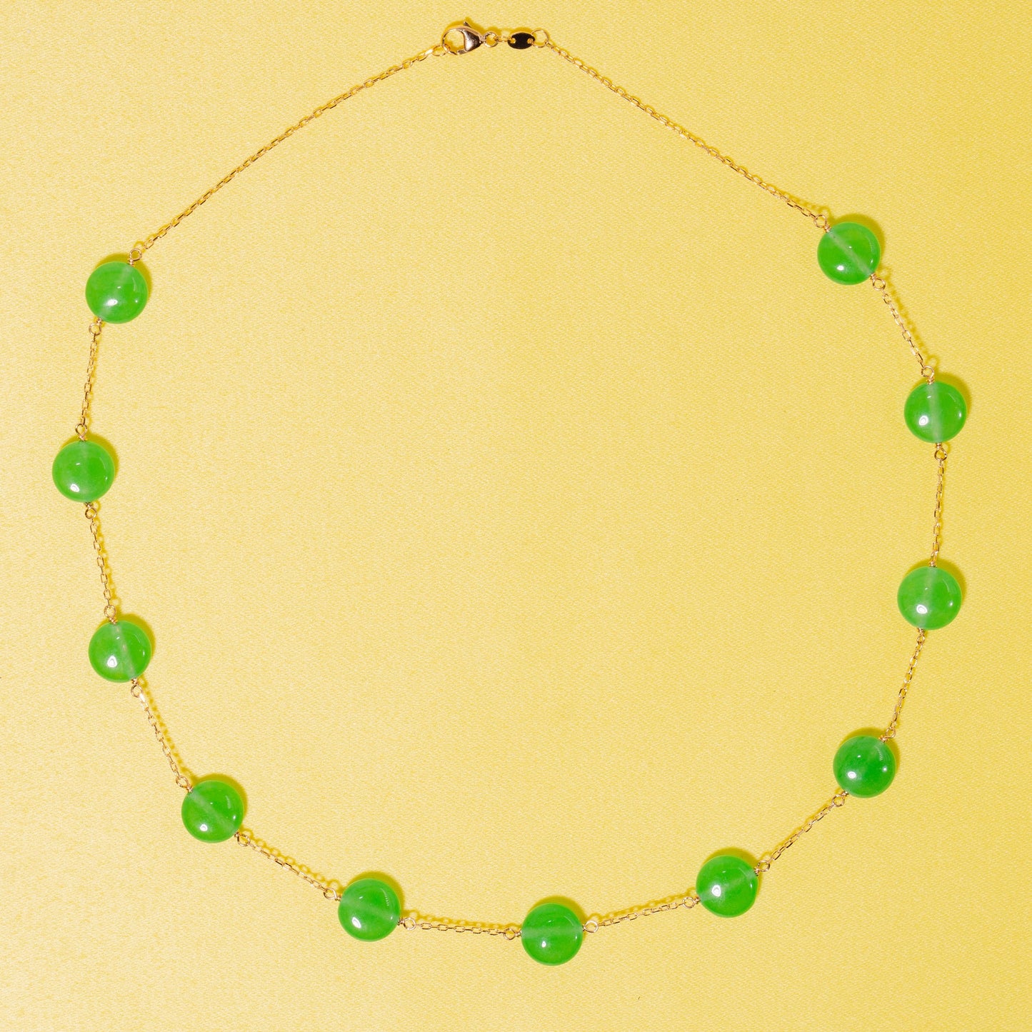 14k Green Jade Coin 11 Station Necklace 17"