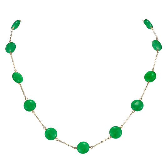 14k Green Jade Coin 11 Station Necklace 17"