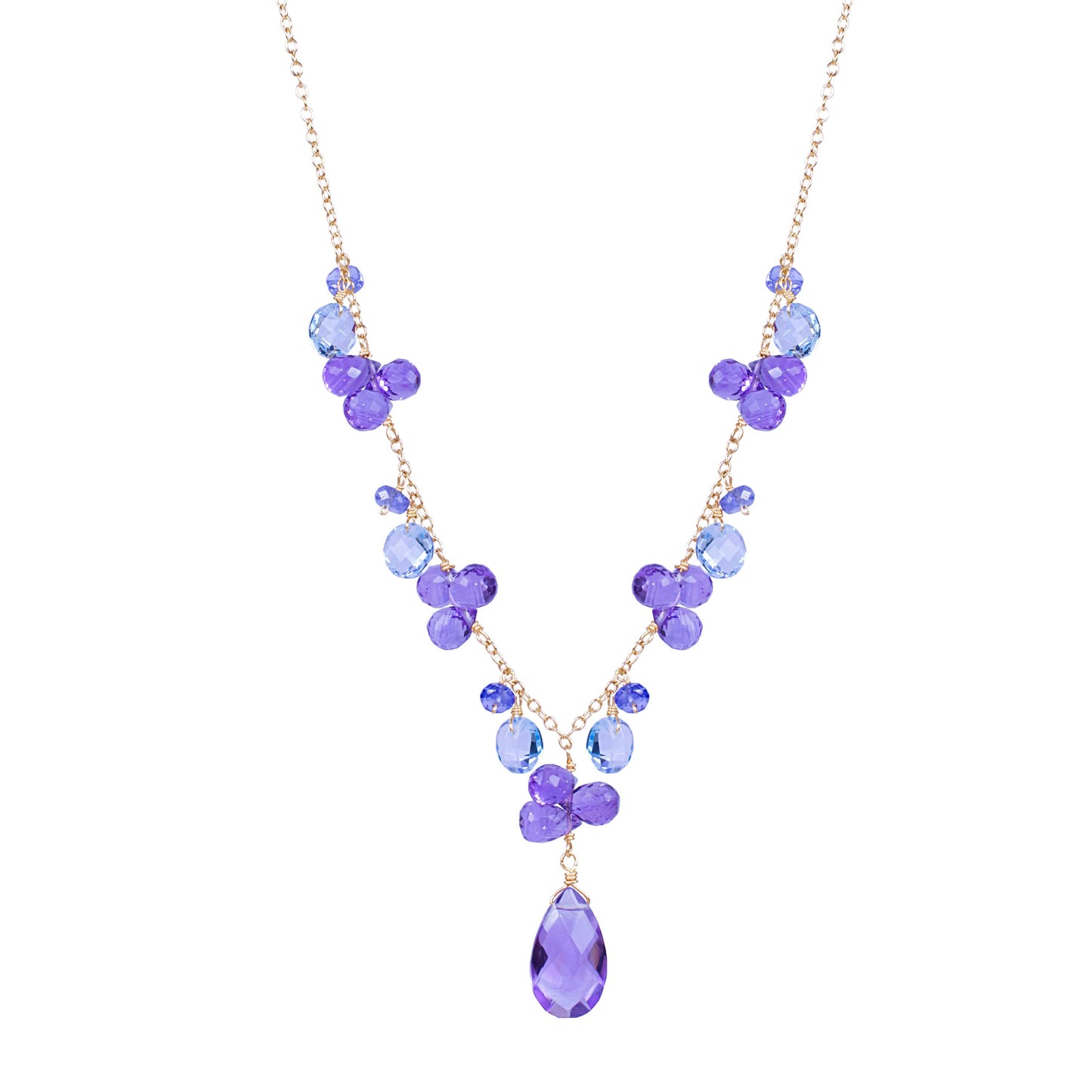 14k Blue Topaz Amethyst Tanzanite Necklace 17"