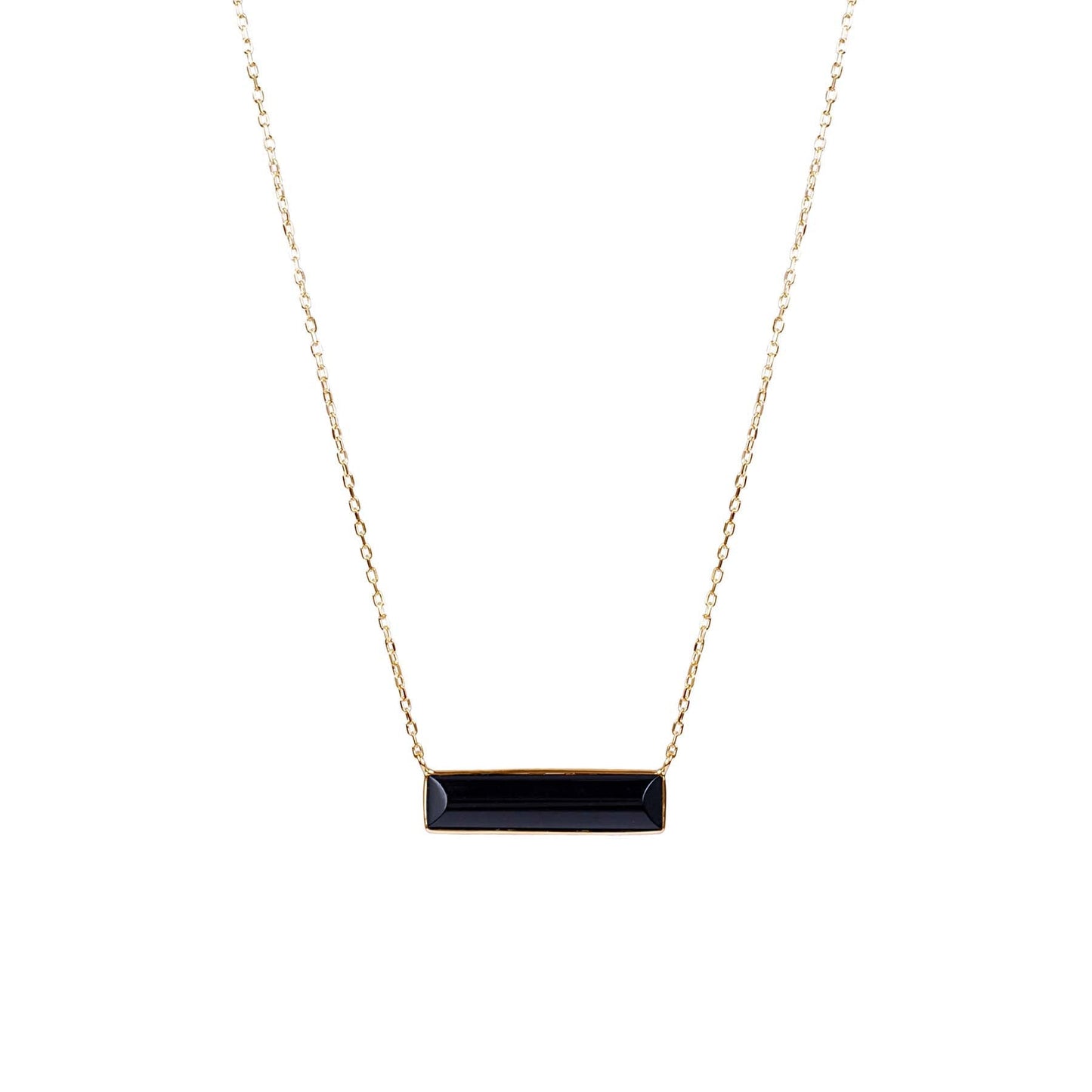 14k Black Onyx Rectangle Bezel Pendant Necklace 17"