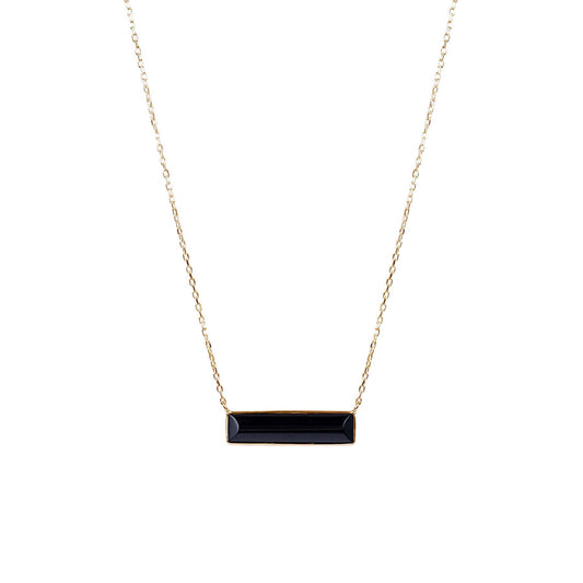 14k Black Onyx Rectangle Bezel Pendant Necklace 17"