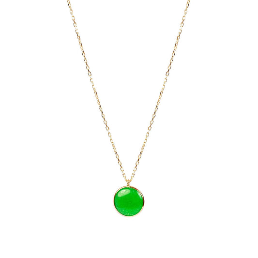 14k Green Jade Coin Bezel Pendant Necklace 17"