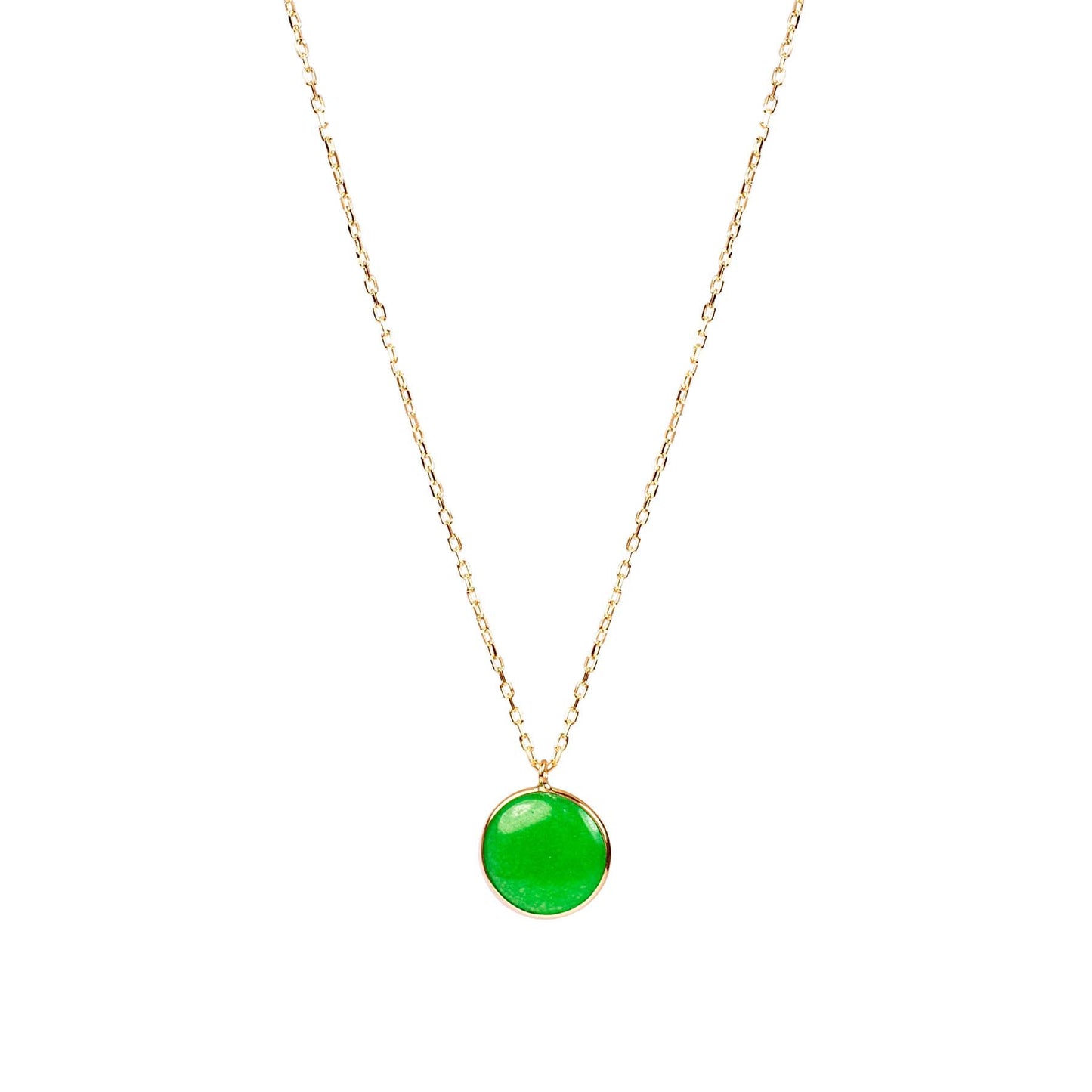 14k Green Jade Coin Bezel Pendant Necklace 17"