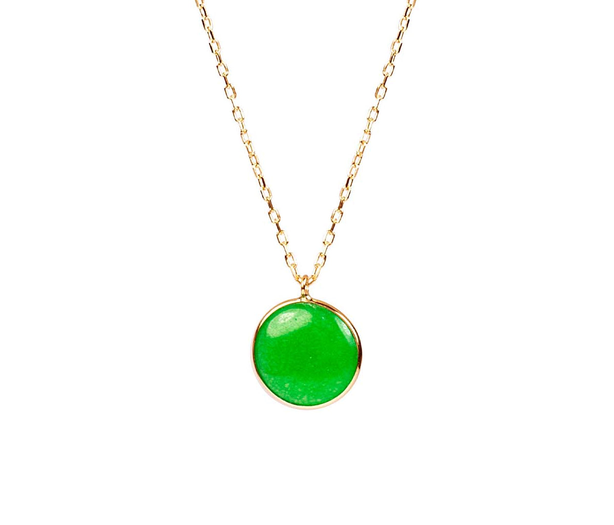 14k Green Jade Coin Bezel Pendant Necklace 17"