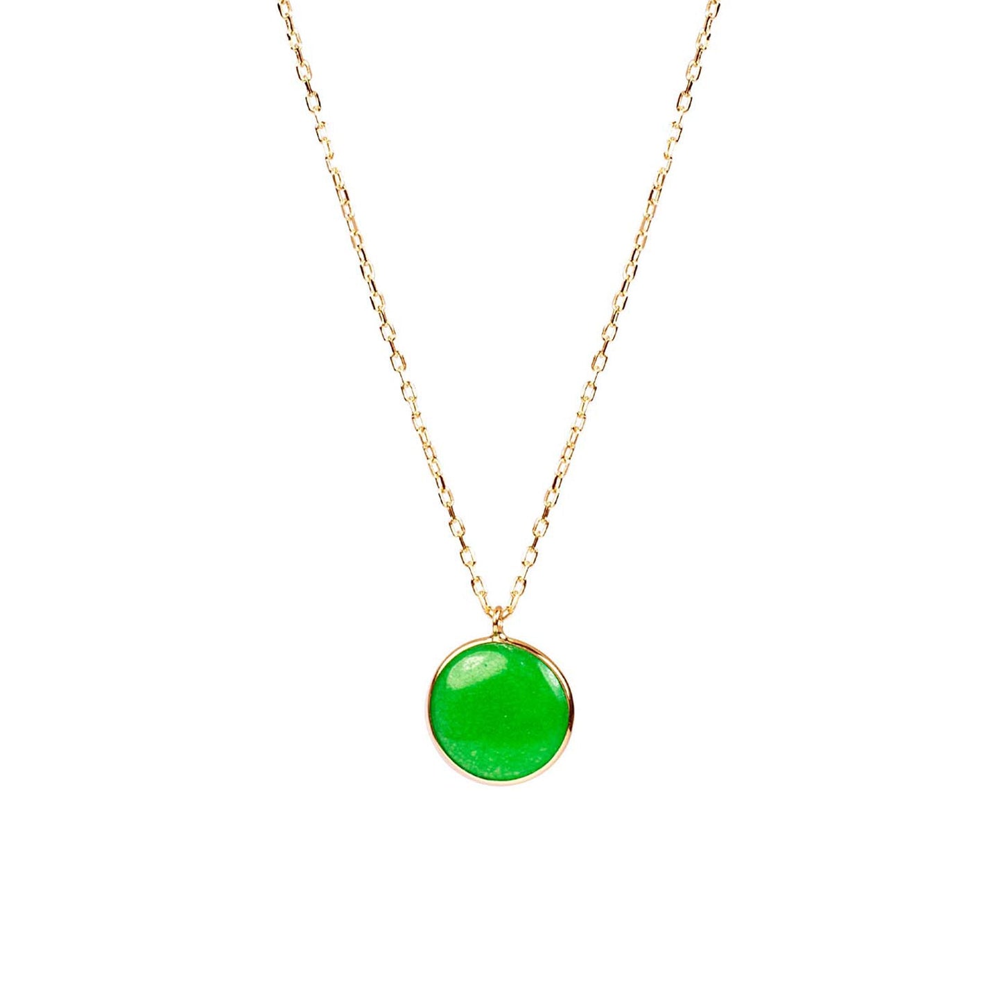 14k Green Jade Coin Bezel Pendant Necklace 17"