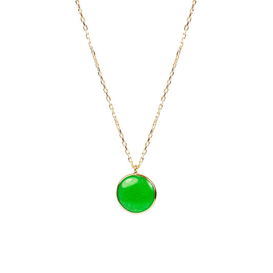 14k Green Jade Coin Bezel Pendant Necklace 17"