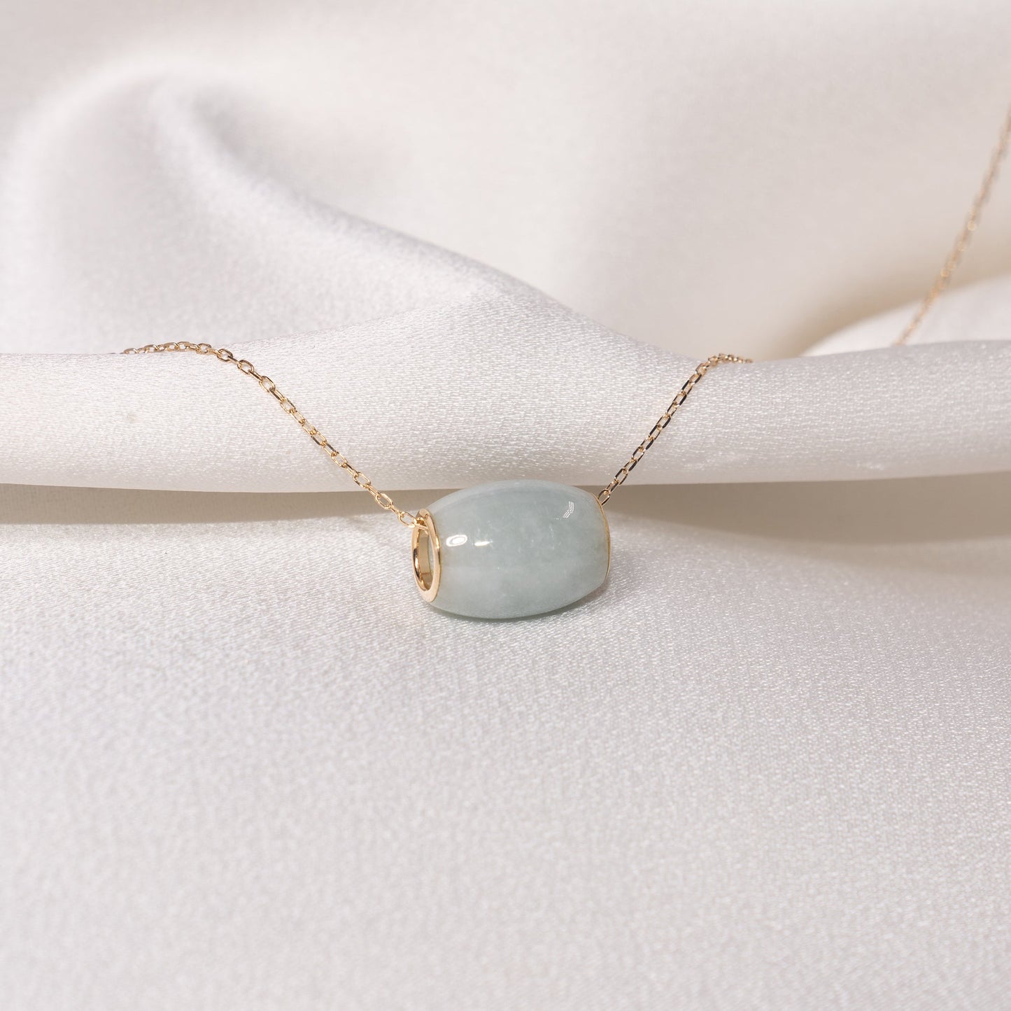 14k Natural Jade Slide Pendant With Chain 18"