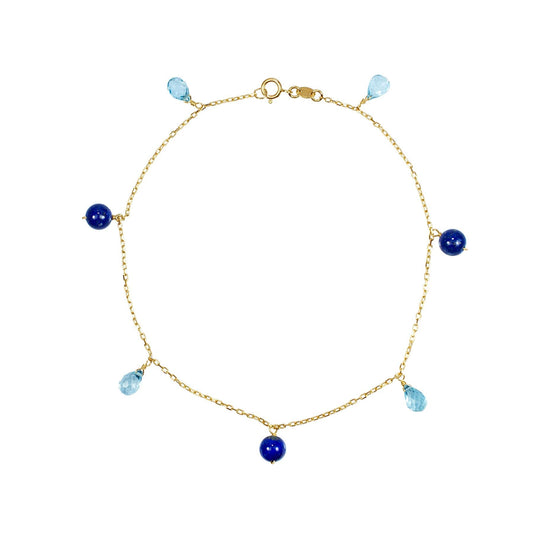 14k Lapis Blue Topaz Anklet 9.5"