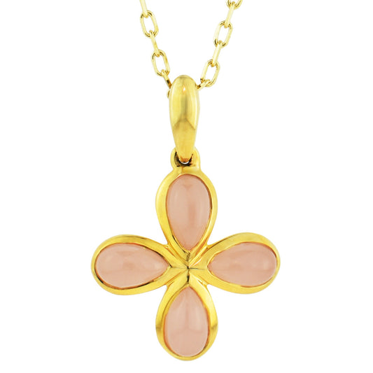 14k Guava Quartz Flower Pendant Necklace 18"