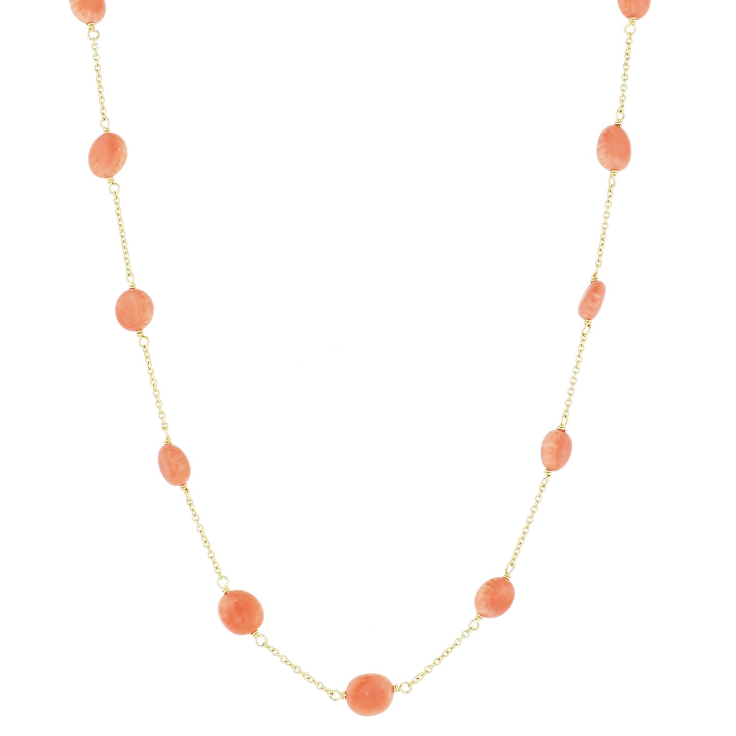 14k Pink Coral 11 Station Necklace 17"/18"