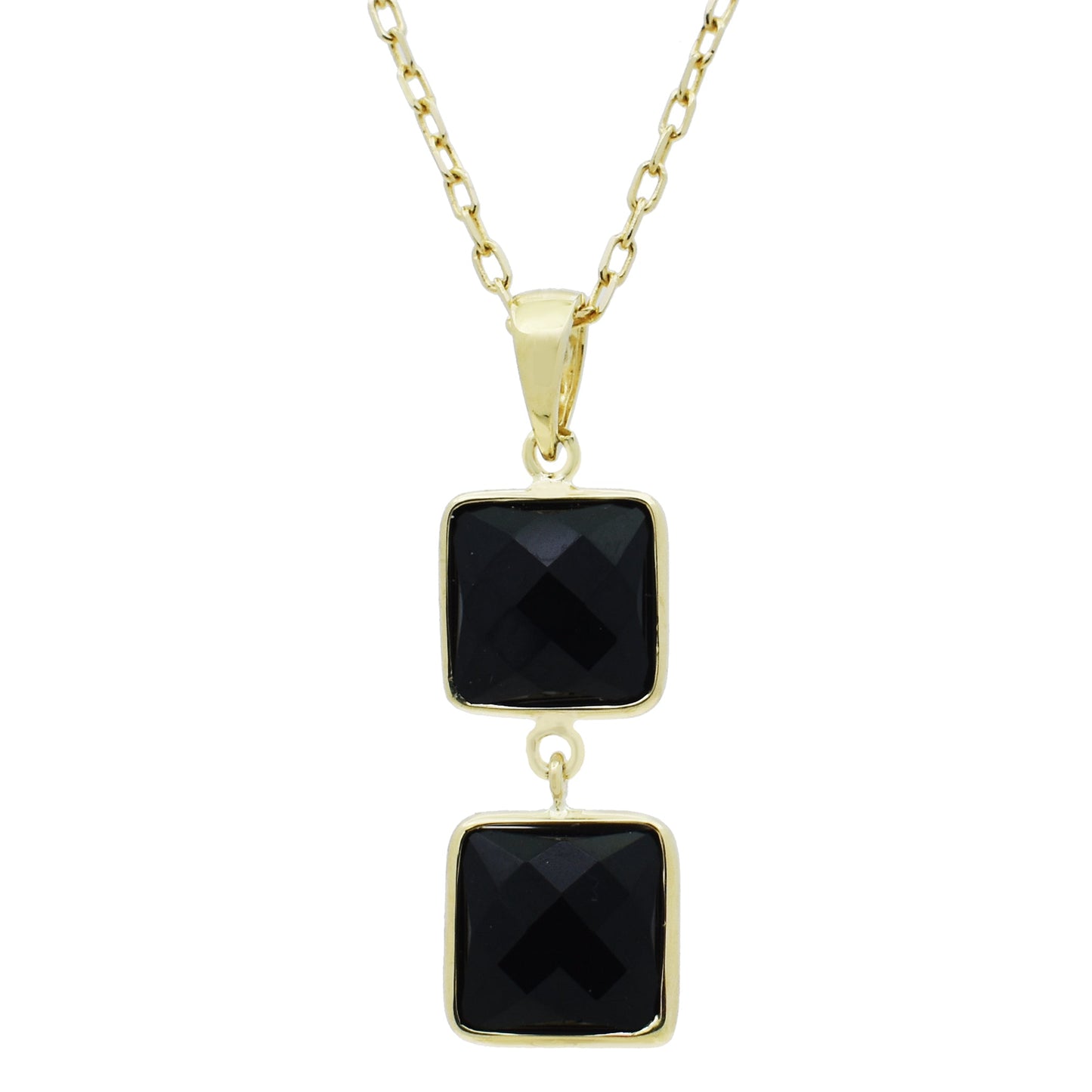 14k Black Onyx Faceted Square 2 Link Pendand Necklace 17"