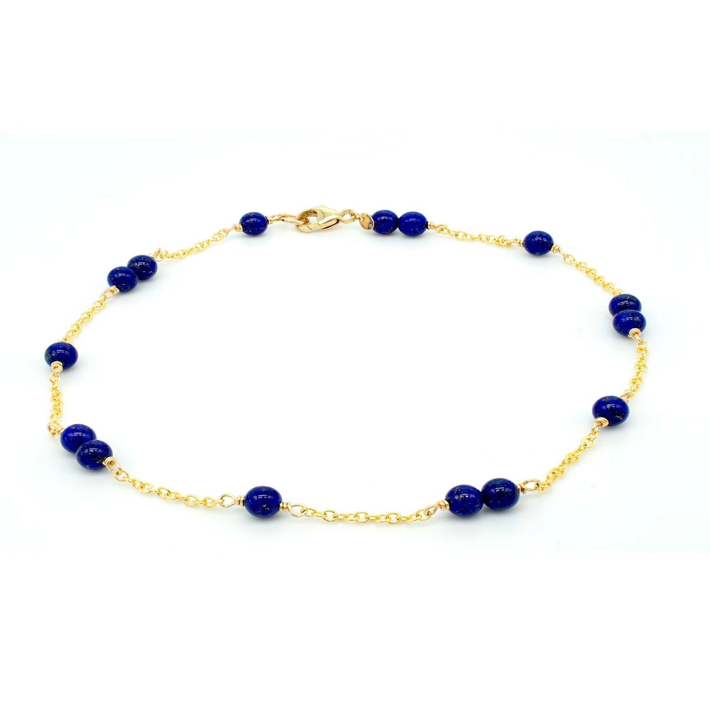 14k Station Link Beaded Anklet 9.5"