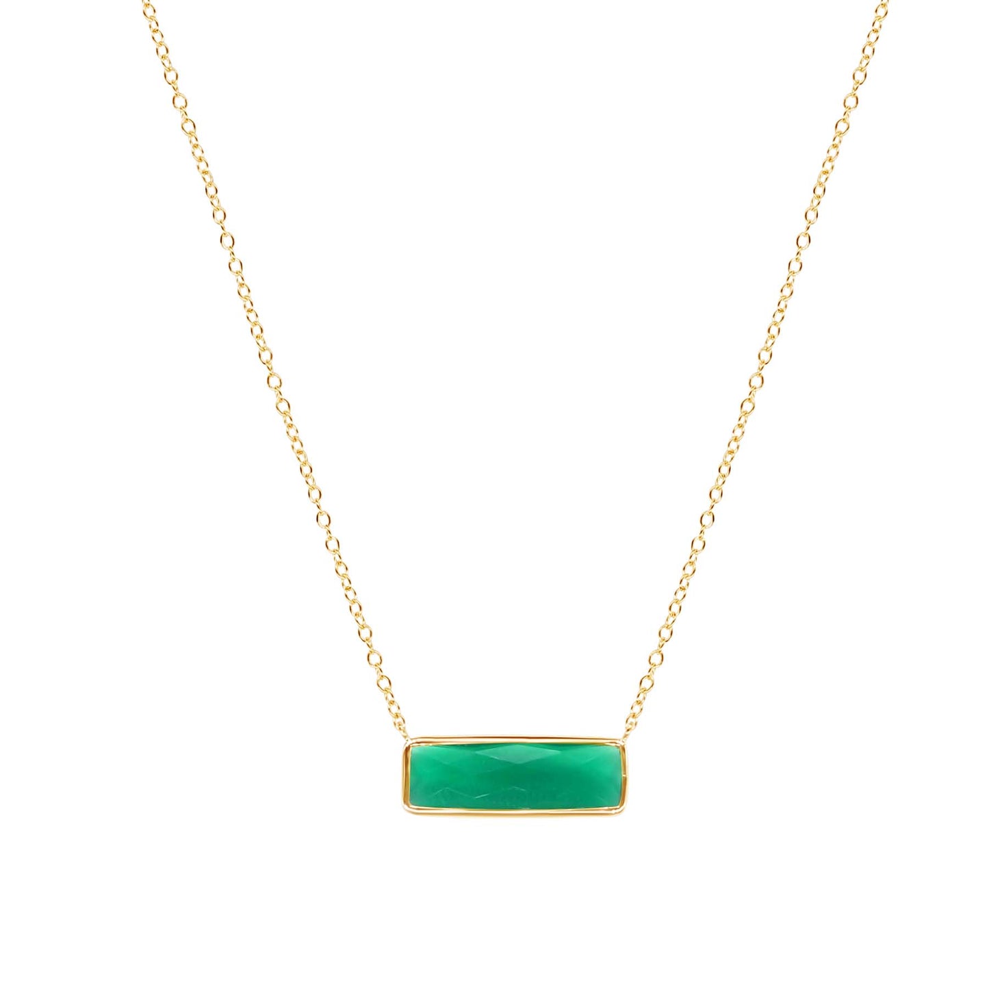 14k Green Onyx Rectangular Pendant Necklace 17"