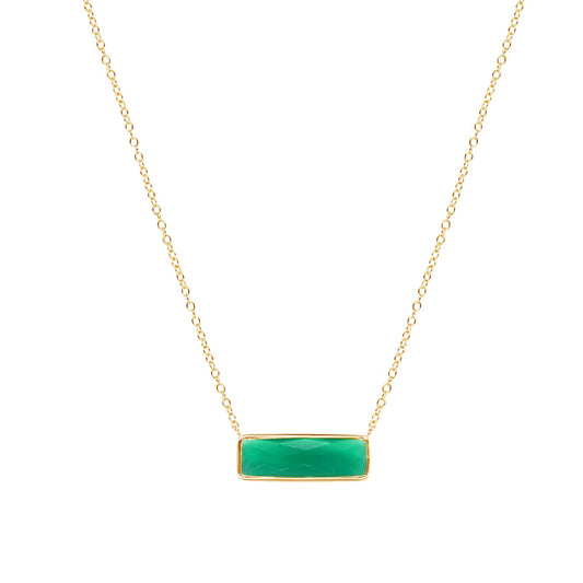 14k Green Onyx Rectangular Pendant Necklace 17"