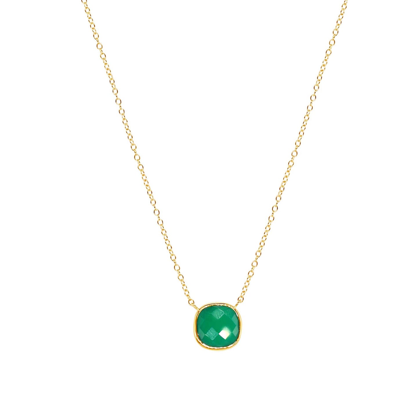 14k Green Onyx Cushion Bezel Necklace 17"