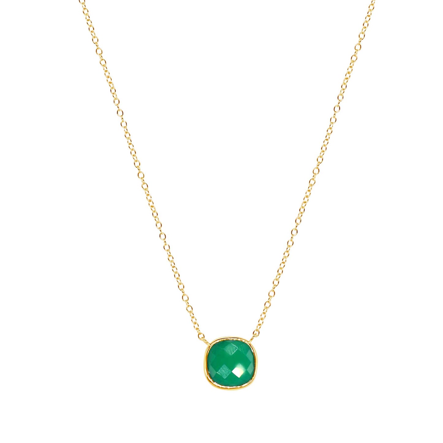 14k Green Onyx Cushion Bezel Necklace 17"