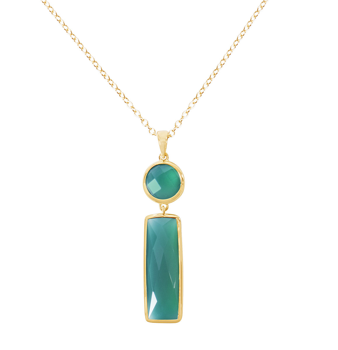 14k Green Onyx Double Bezel Pend Necklace 17"