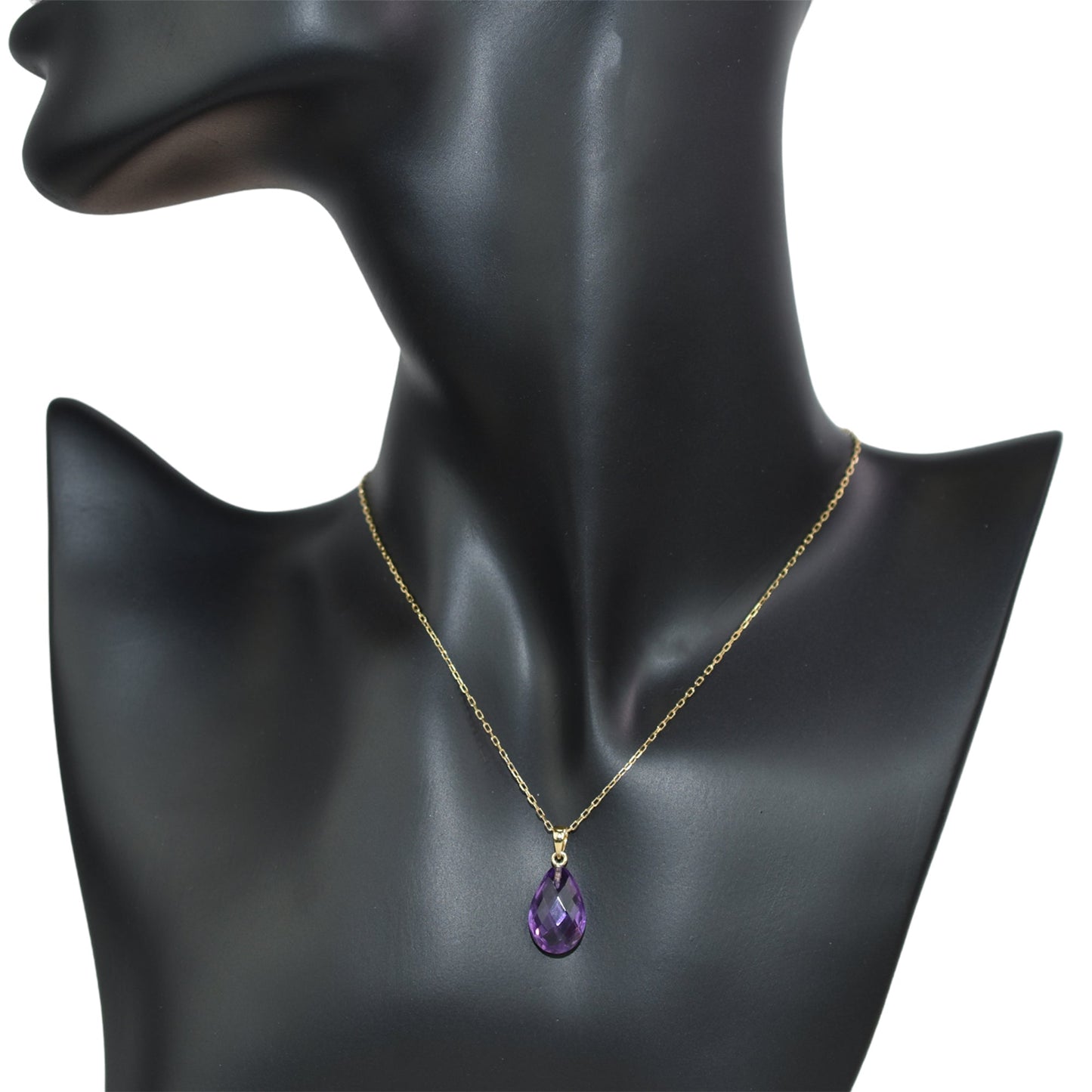 14k Blue Topaz or Amethyst Pear Pendant Necklace 17"