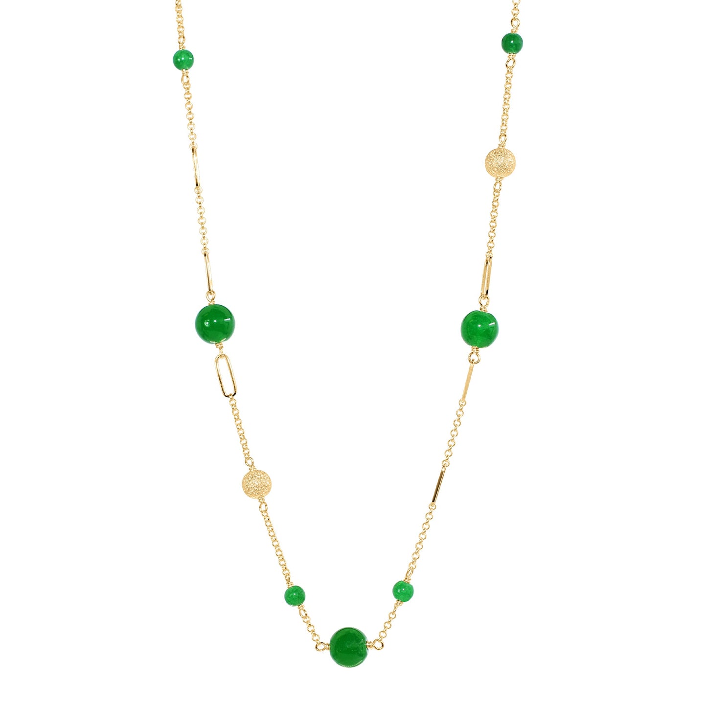 14k Green Jade Mixed Chain Necklace 18"