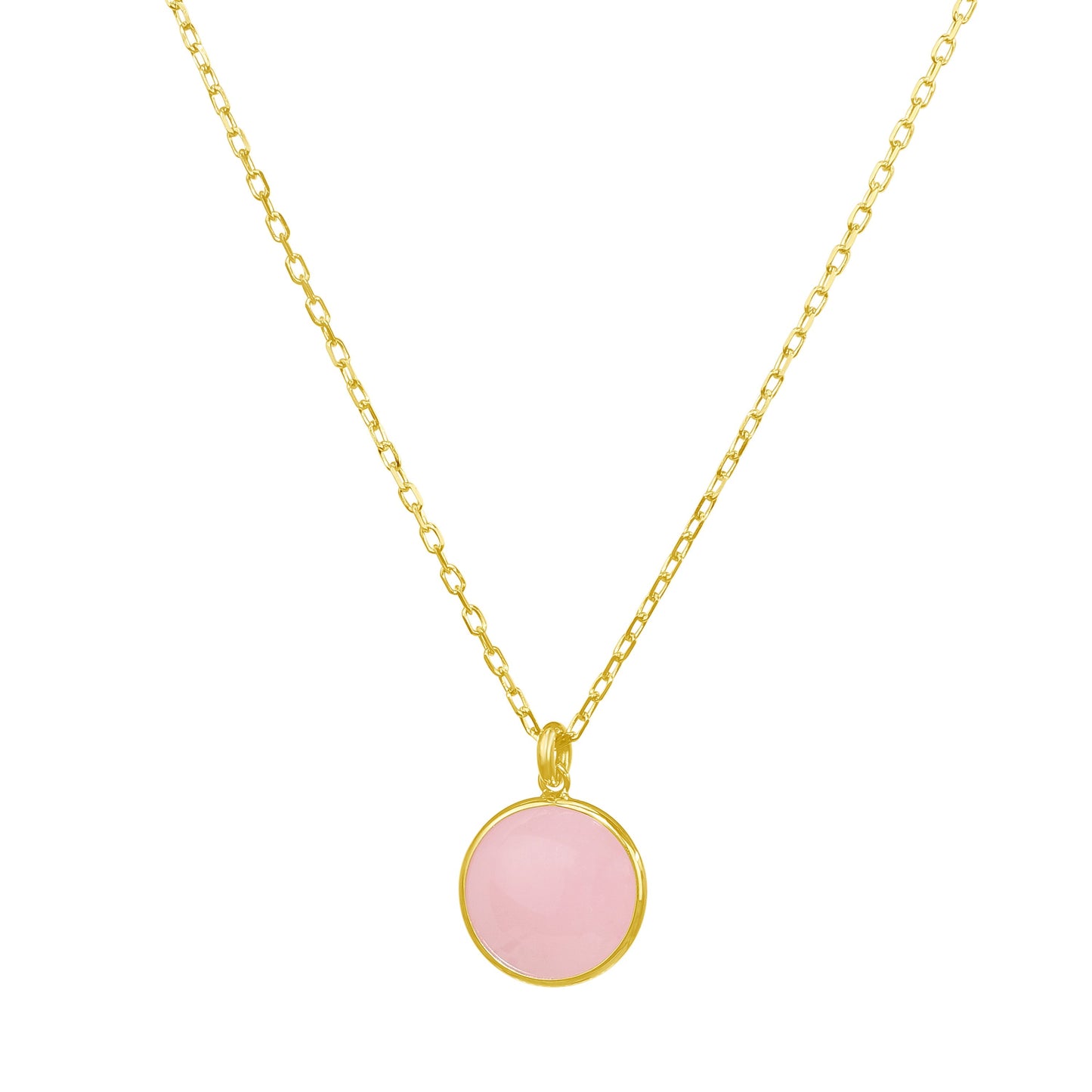 14k Guava Quartz Round Bezel Pend Necklace 17"