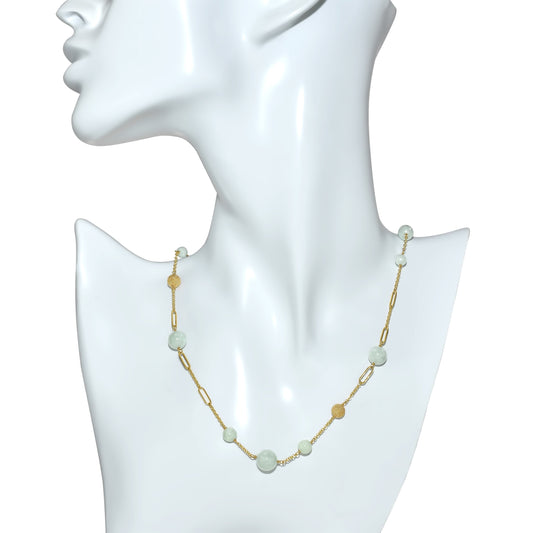 14k Natural Jade Mixed Chain Necklace 17"