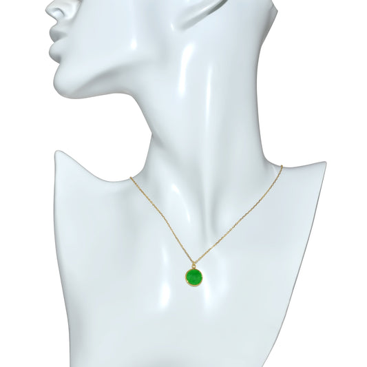 14k Green Jade 10mm Round Bezel Pendant Necklace 17"