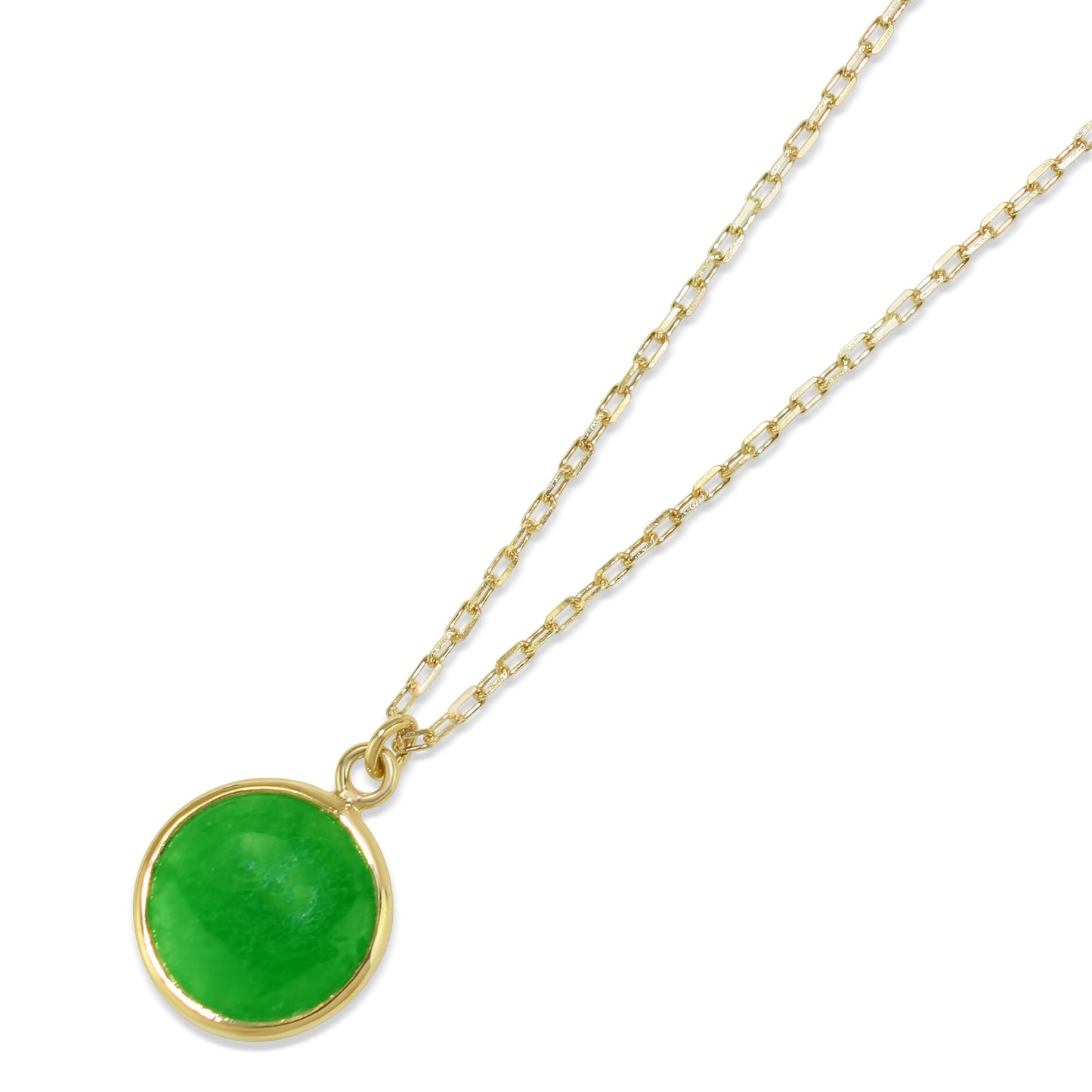 14k Green Jade 10mm Round Bezel Pendant Necklace 17"