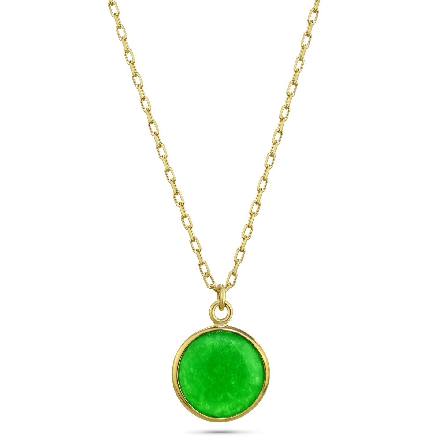 14k Green Jade 10mm Round Bezel Pendant Necklace 17"