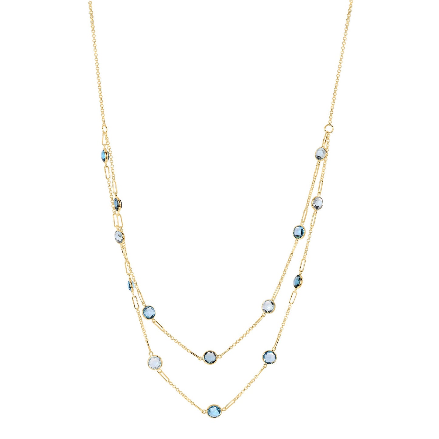 14k Blue Topaz 2 Row Fancy Station Necklace 18"/19.25